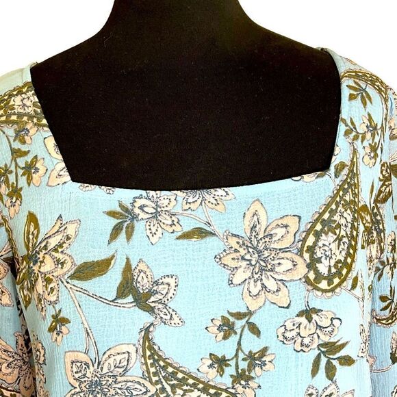 American Eagle Blue Floral Paisley Babydoll Top Size M Bow Tie Back - Picture 2 of 15